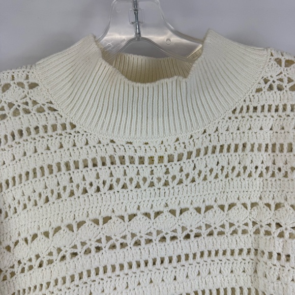 Maeve Anthropologie Crochet Knit Sweater Top Ivory Tie Sides One Size - Picture 8 of 13
